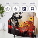 Dog Portrait with Red and Yellow Flowers, Bedroom Living Room Accent, Decorative Wall Art Style - Super Soft Fleece Blanket Bed Sofa Throw