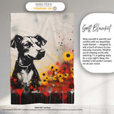 Dog Portrait with Red and Yellow Flowers, Bedroom Living Room Accent, Decorative Wall Art Style - Super Soft Fleece Blanket Bed Sofa Throw
