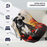 Dog Portrait with Red and Yellow Flowers, Bedroom Living Room Accent, Decorative Wall Art Style - Super Soft Fleece Blanket Bed Sofa Throw