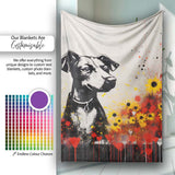Dog Portrait with Red and Yellow Flowers, Bedroom Living Room Accent, Decorative Wall Art Style - Super Soft Fleece Blanket Bed Sofa Throw