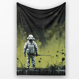 Lone Figure in Green Toxic Landscape Street Art, Bedroom Living Room Accent, All Season Comfort - Super Soft Fleece Blanket Bed Sofa Throw