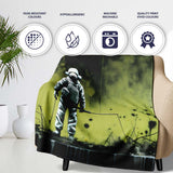 Lone Figure in Green Toxic Landscape Street Art, Bedroom Living Room Accent, All Season Comfort - Super Soft Fleece Blanket Bed Sofa Throw