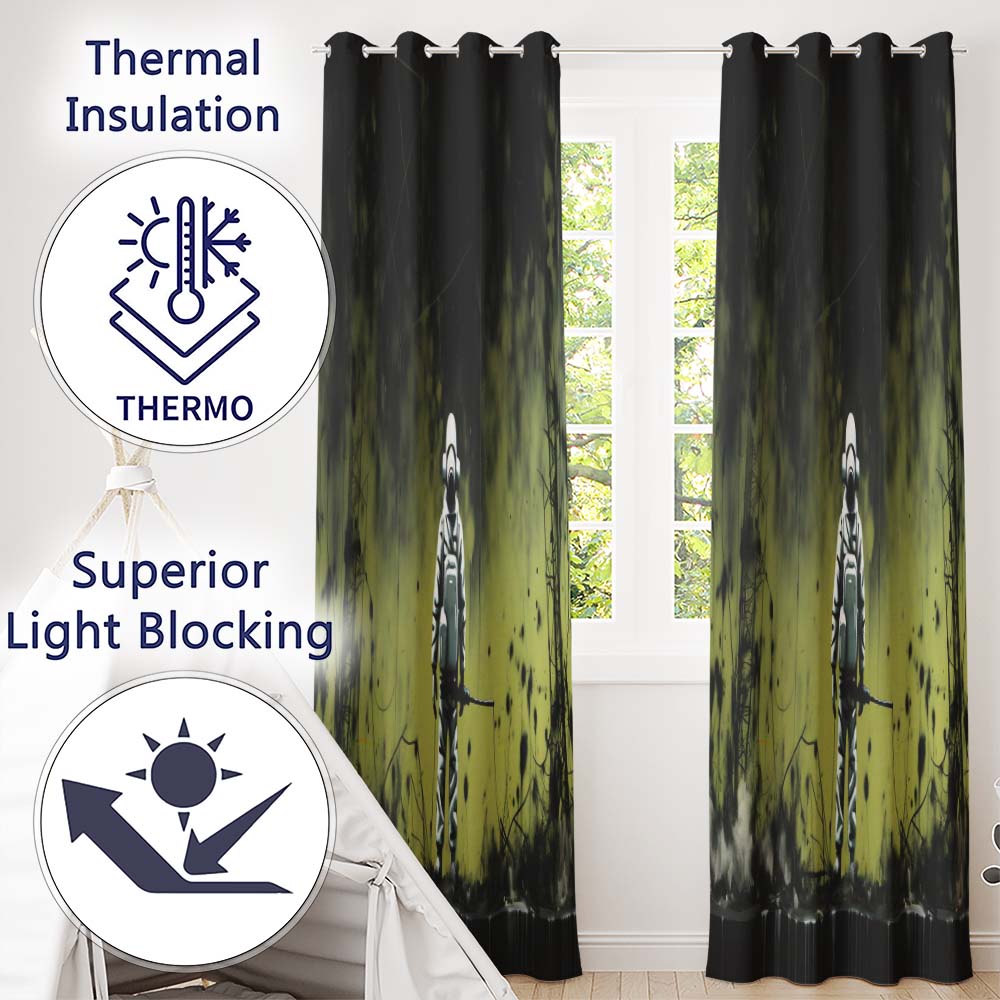 Lone Figure in Green Toxic Landscape Street Art Vibrant Artwork for Bedroom Decor Readymade Eyelet Ring Top Thermal 100% Blackout Curtains