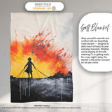 Girl Walking Dogs at Sunset Silhouette, Decorative Wall Art Style, Thoughtful Housewarming Gift - Super Soft Fleece Blanket Bed Sofa Throw