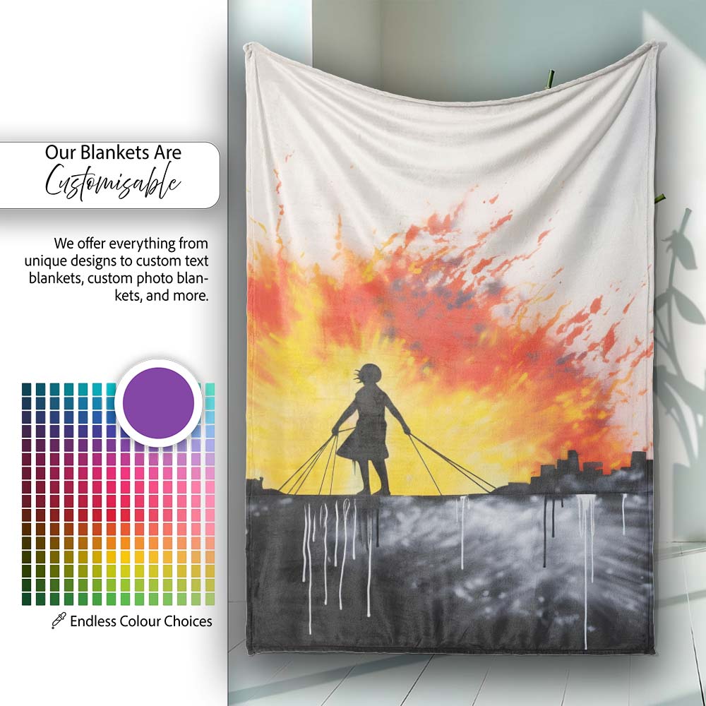 Girl Walking Dogs at Sunset Silhouette, Decorative Wall Art Style, Thoughtful Housewarming Gift - Super Soft Fleece Blanket Bed Sofa Throw