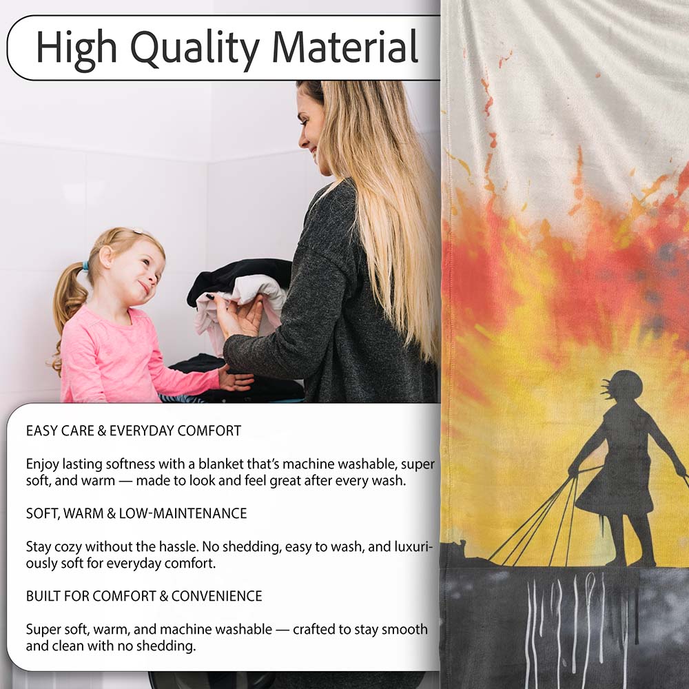 Girl Walking Dogs at Sunset Silhouette, Decorative Wall Art Style, Thoughtful Housewarming Gift - Super Soft Fleece Blanket Bed Sofa Throw
