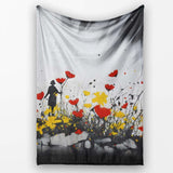 Solitary Figure in Red and Yellow Wildflower Field, All Season Comfort, Stylish Room Decoration - Super Soft Fleece Blanket Bed Sofa Throw