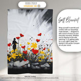 Solitary Figure in Red and Yellow Wildflower Field, All Season Comfort, Stylish Room Decoration - Super Soft Fleece Blanket Bed Sofa Throw