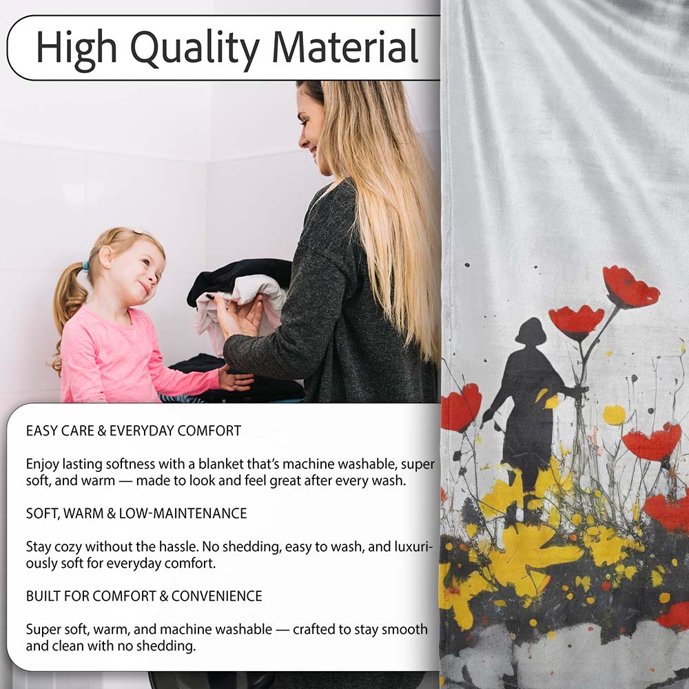 Solitary Figure in Red and Yellow Wildflower Field, All Season Comfort, Stylish Room Decoration - Super Soft Fleece Blanket Bed Sofa Throw