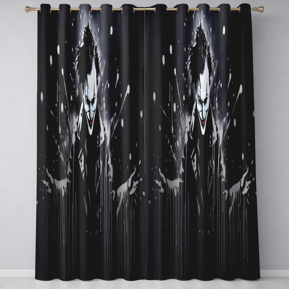 Dark Smiling Clown Monochrome Graffiti Decorative Artistic Artwork for Home Decor Readymade Eyelet Ring Top Thermal 100% Blackout Curtains