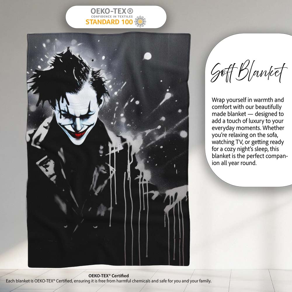 Dark Smiling Clown Monochrome Graffiti, Decorative Wall Art Style, Thoughtful Housewarming Gift - Super Soft Fleece Blanket Bed Sofa Throw