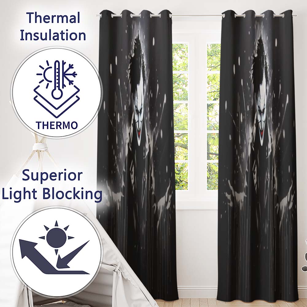 Dark Smiling Clown Monochrome Graffiti Decorative Artistic Artwork for Home Decor Readymade Eyelet Ring Top Thermal 100% Blackout Curtains