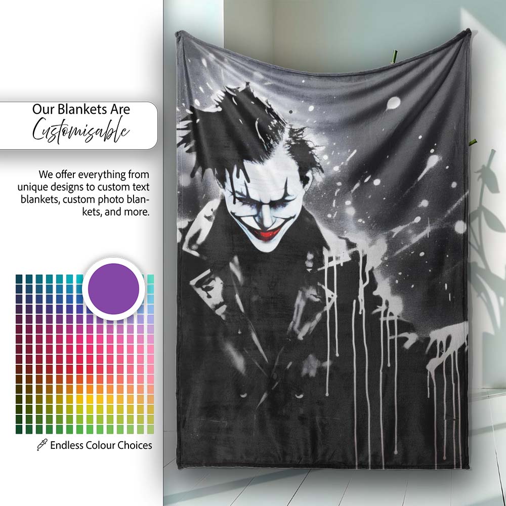 Dark Smiling Clown Monochrome Graffiti, Decorative Wall Art Style, Thoughtful Housewarming Gift - Super Soft Fleece Blanket Bed Sofa Throw