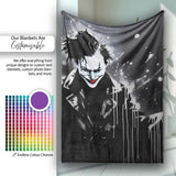 Dark Smiling Clown Monochrome Graffiti, Decorative Wall Art Style, Thoughtful Housewarming Gift - Super Soft Fleece Blanket Bed Sofa Throw
