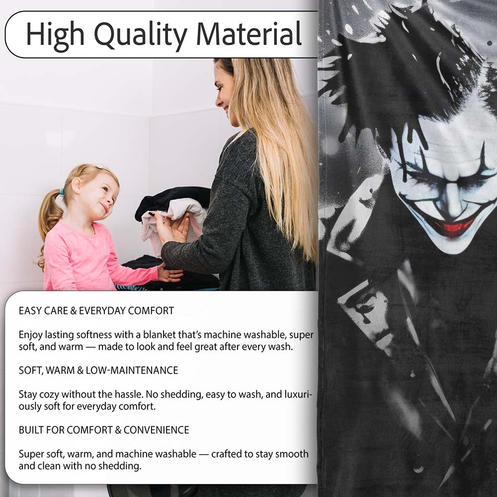 Dark Smiling Clown Monochrome Graffiti, Decorative Wall Art Style, Thoughtful Housewarming Gift - Super Soft Fleece Blanket Bed Sofa Throw