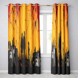 Family Silhouette Against Yellow Cityscape Striking Artwork for Living Room Decor Readymade Eyelet Ring Top Thermal 100% Blackout Curtains