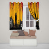 Family Silhouette Against Yellow Cityscape Striking Artwork for Living Room Decor Readymade Eyelet Ring Top Thermal 100% Blackout Curtains