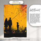 Family Silhouette Against Yellow Cityscape, Decorative Wall Art Style, Comfortable Everyday Use - Super Soft Fleece Blanket Bed Sofa Throw