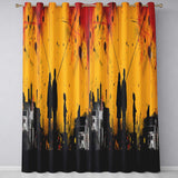 Family Silhouette Against Yellow Cityscape Striking Artwork for Living Room Decor Readymade Eyelet Ring Top Thermal 100% Blackout Curtains