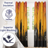 Family Silhouette Against Yellow Cityscape Striking Artwork for Living Room Decor Readymade Eyelet Ring Top Thermal 100% Blackout Curtains