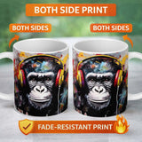 Chimpanzee with Colourful Headphones Pop Art 11oz Ceramic Coffee Tea Mug White Large Handle