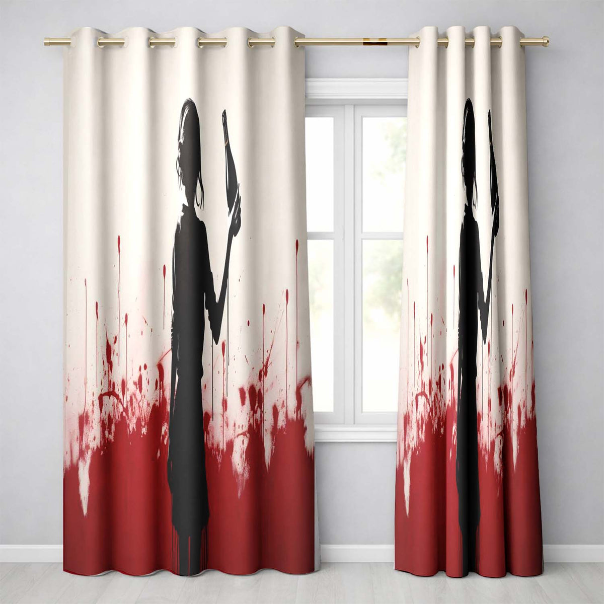 Woman Holding Celebration Bottle Silhouette Modern Elegant Artwork for Home Decor Readymade Eyelet Ring Top Thermal 100% Blackout Curtains