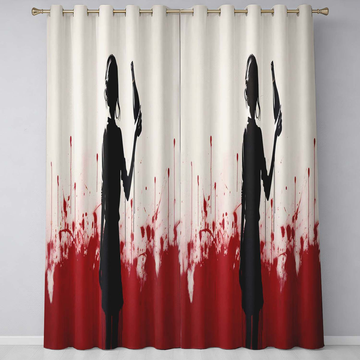 Woman Holding Celebration Bottle Silhouette Modern Elegant Artwork for Home Decor Readymade Eyelet Ring Top Thermal 100% Blackout Curtains