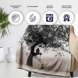 Meditating Figure Beneath Black Tree Minimalist, Bedroom Living Room Accent, All Season Comfort - Super Soft Fleece Blanket Bed Sofa Throw