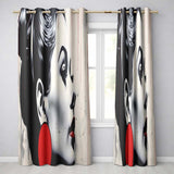 Monochrome Woman Portrait with Red Earrings Modern Vibrant Artwork for Home Decor Readymade Eyelet Ring Top Thermal 100% Blackout Curtains