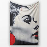 Monochrome Woman Portrait with Red Earrings, Bedroom Living Room Accent, Unique Artistic Design - Super Soft Fleece Blanket Bed Sofa Throw