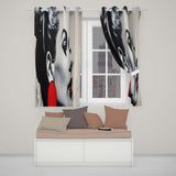 Monochrome Woman Portrait with Red Earrings Modern Vibrant Artwork for Home Decor Readymade Eyelet Ring Top Thermal 100% Blackout Curtains
