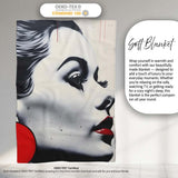 Monochrome Woman Portrait with Red Earrings, Bedroom Living Room Accent, Unique Artistic Design - Super Soft Fleece Blanket Bed Sofa Throw