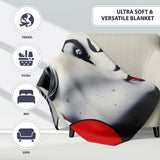 Monochrome Woman Portrait with Red Earrings, Bedroom Living Room Accent, Unique Artistic Design - Super Soft Fleece Blanket Bed Sofa Throw