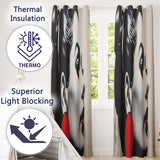 Monochrome Woman Portrait with Red Earrings Modern Vibrant Artwork for Home Decor Readymade Eyelet Ring Top Thermal 100% Blackout Curtains