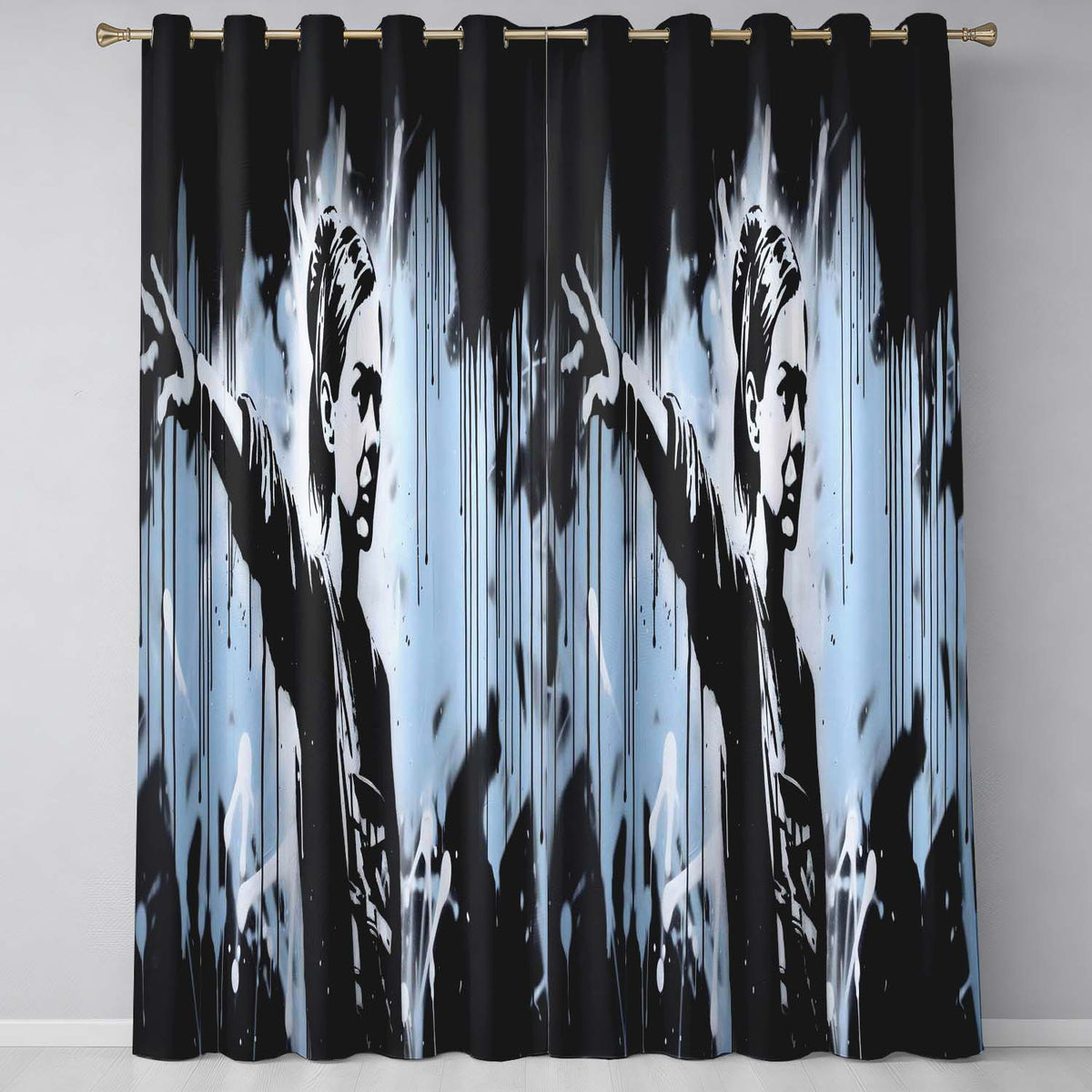 Female Activist Black and Blue Graffiti Unique Distinctive Artwork for Home Decor Readymade Eyelet Ring Top Thermal 100% Blackout Curtains