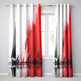 Black Sailing Boat with Red Abstract Splash Unique Elegant Artwork for Home Decor Readymade Eyelet Ring Top Thermal 100% Blackout Curtains