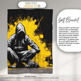 Hooded Figure with Yellow Paint Splash, Decorative Wall Art Style, Thoughtful Housewarming Gift - Super Soft Fleece Blanket Bed Sofa Throw