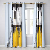 Children Climbing Yellow Graffiti Building Artistic Modern Artwork for Home Decor Readymade Eyelet Ring Top Thermal 100% Blackout Curtains