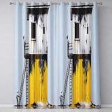 Children Climbing Yellow Graffiti Building Artistic Modern Artwork for Home Decor Readymade Eyelet Ring Top Thermal 100% Blackout Curtains