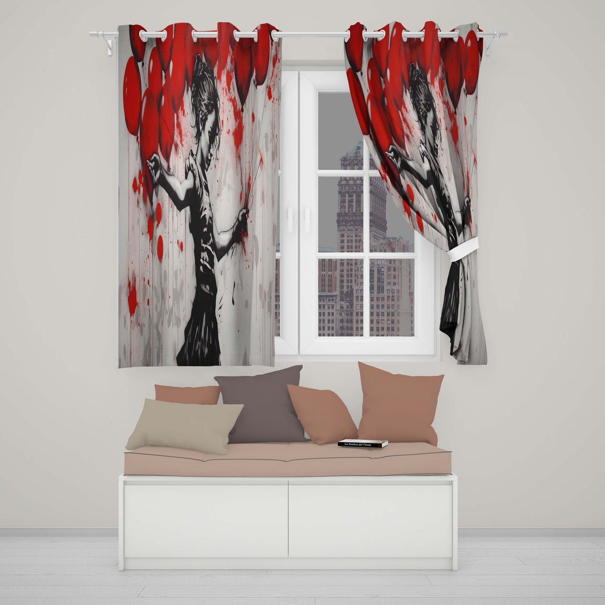 Dancing Girl with Red Balloons Street Art Vibrant Timeless Artwork for Home Decor Readymade Eyelet Ring Top Thermal 100% Blackout Curtains