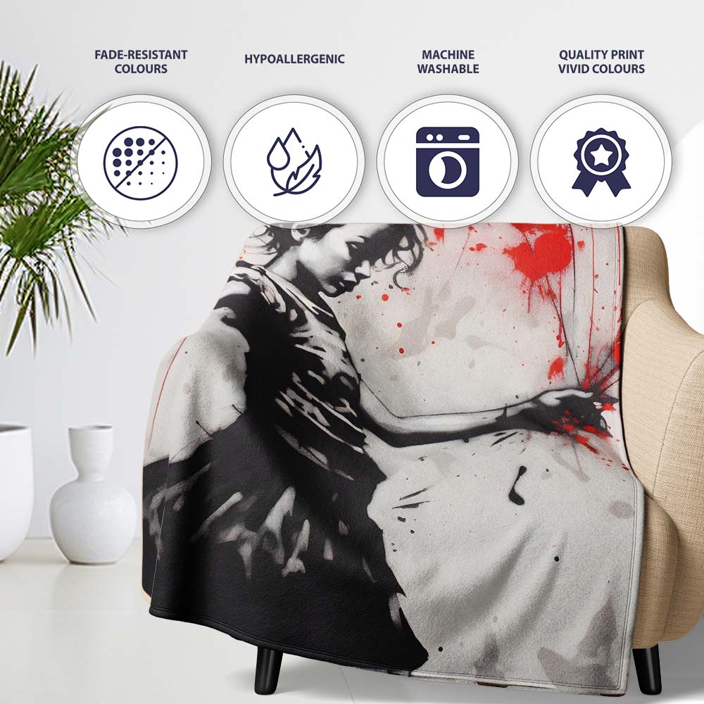 Dancing Girl with Red Balloons Street Art, Bedroom Living Room Accent, Comfortable Everyday Use - Super Soft Fleece Blanket Bed Sofa Throw