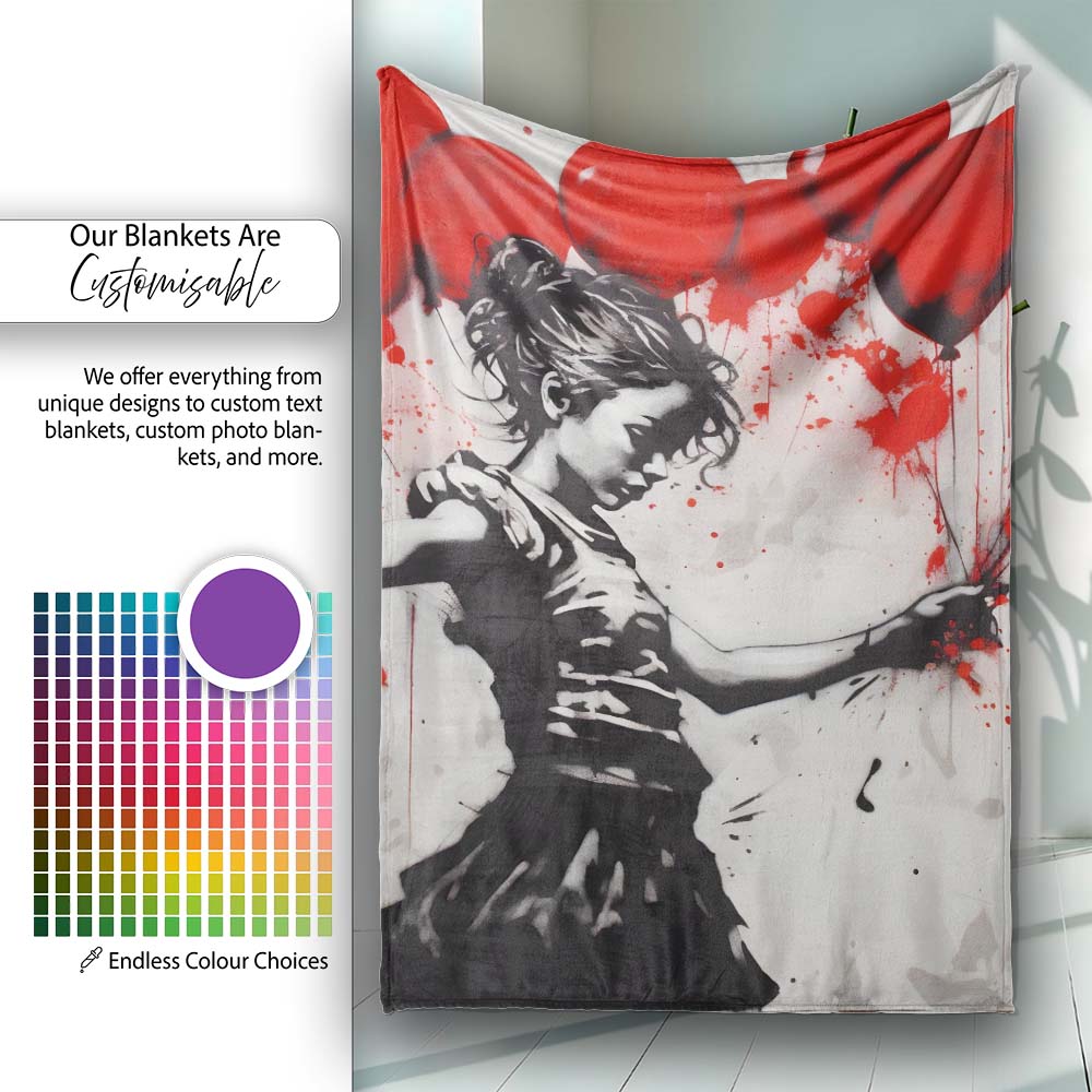 Dancing Girl with Red Balloons Street Art, Bedroom Living Room Accent, Comfortable Everyday Use - Super Soft Fleece Blanket Bed Sofa Throw