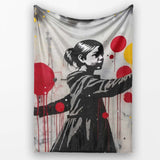 Girl Reaching for Red and Yellow Balloons Graffiti, All Season Comfort, Stylish Room Decoration - Super Soft Fleece Blanket Bed Sofa Throw
