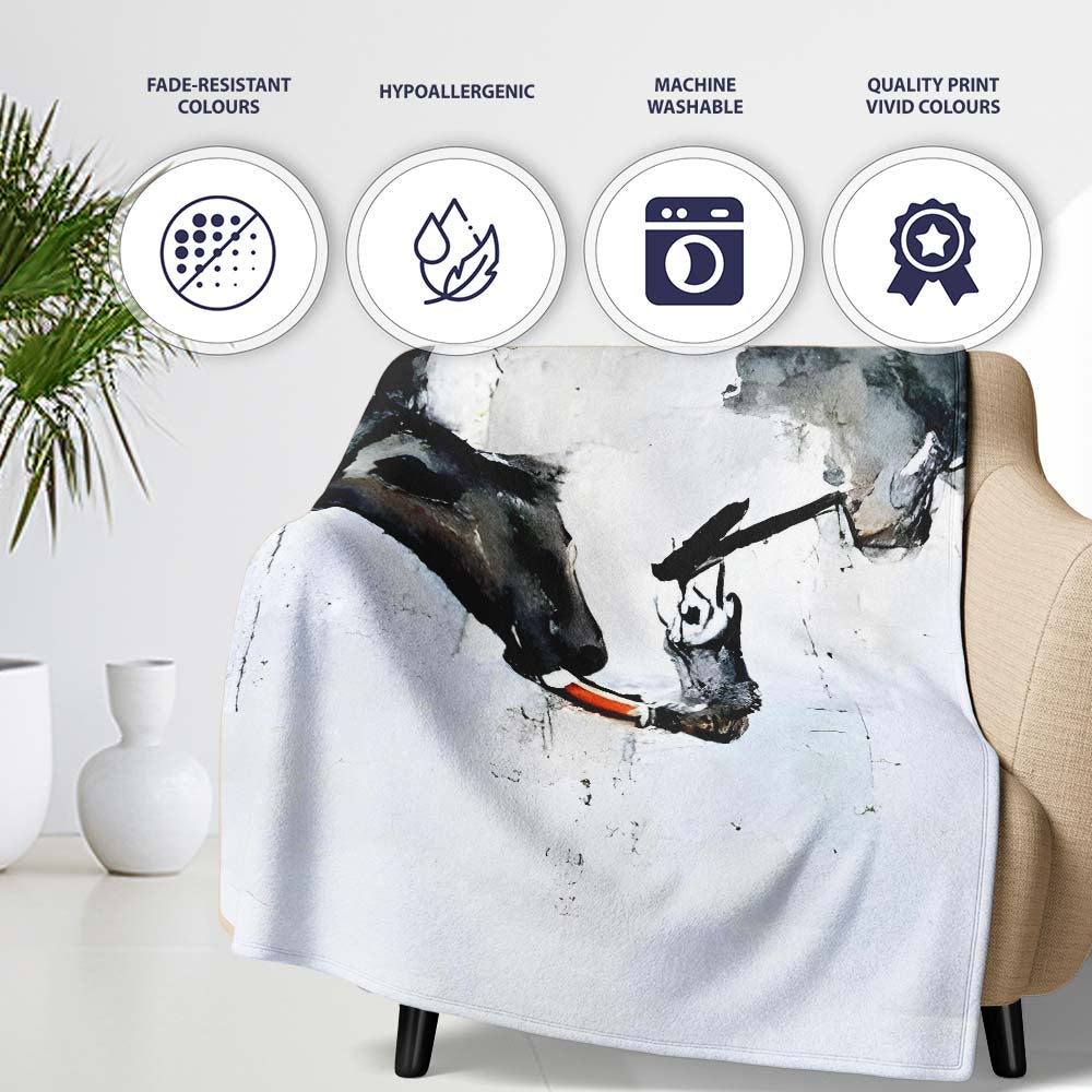 Smoking Donkey Watercolour Urban Street Art, Bedroom Living Room Accent, Unique Artistic Design - Super Soft Fleece Blanket Bed Sofa Throw