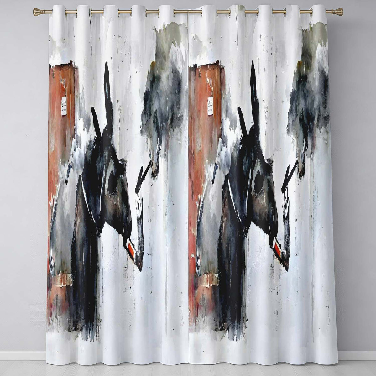 Smoking Donkey Watercolour Urban Street Art Modern Elegant Artwork for Home Decor Readymade Eyelet Ring Top Thermal 100% Blackout Curtains