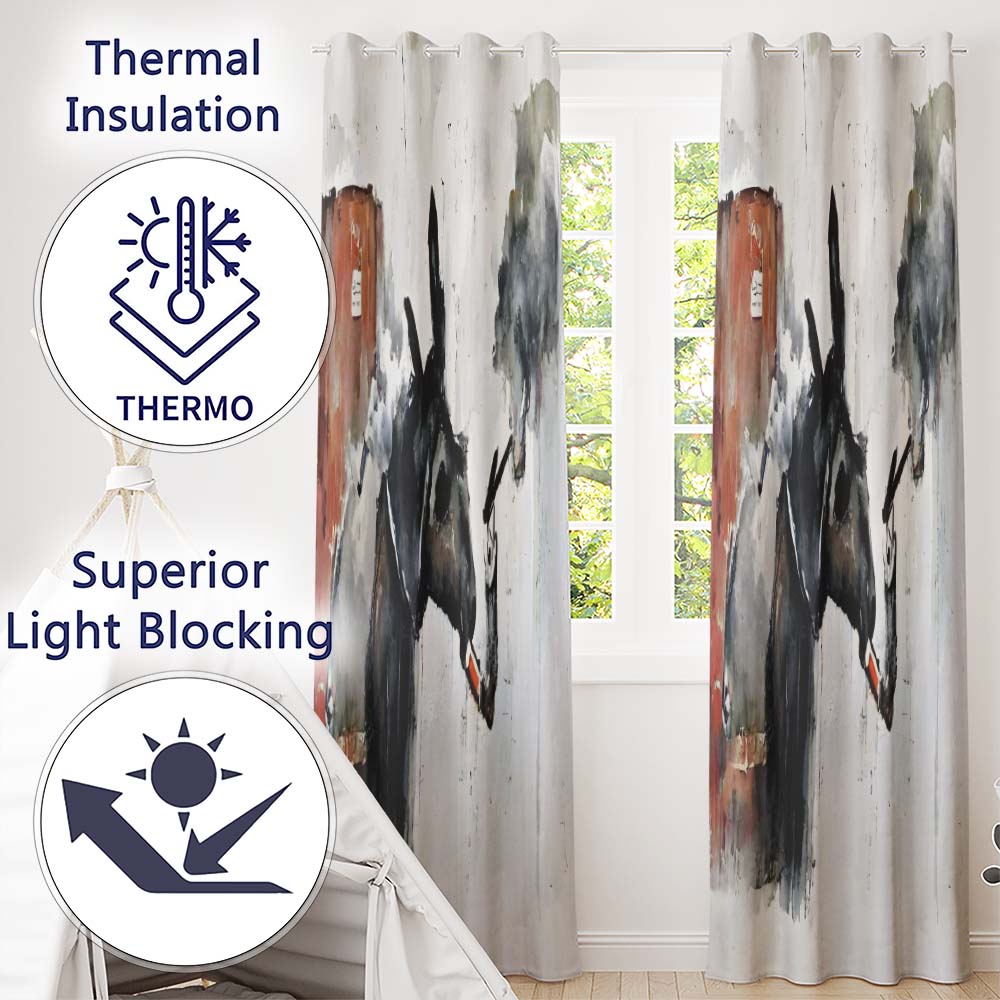 Smoking Donkey Watercolour Urban Street Art Modern Elegant Artwork for Home Decor Readymade Eyelet Ring Top Thermal 100% Blackout Curtains