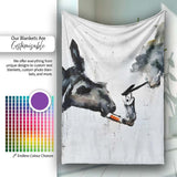 Smoking Donkey Watercolour Urban Street Art, Bedroom Living Room Accent, Unique Artistic Design - Super Soft Fleece Blanket Bed Sofa Throw