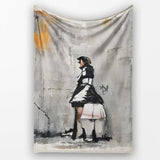 Woman in Black and White Dress Urban Graffiti, All Season Comfort, Thoughtful Housewarming Gift - Super Soft Fleece Blanket Bed Sofa Throw