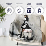 Woman in Black and White Dress Urban Graffiti, All Season Comfort, Thoughtful Housewarming Gift - Super Soft Fleece Blanket Bed Sofa Throw