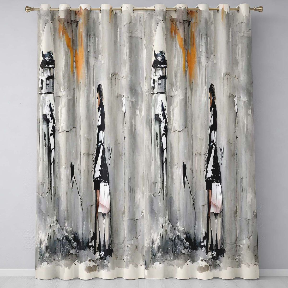 Woman in Black and White Dress Urban Graffiti Bold Vibrant Artwork for Home Decor Readymade Eyelet Ring Top Thermal 100% Blackout Curtains